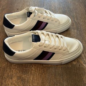J. Crew White Sneakers with Navy and Purple stripes. Size 7, never before worn.